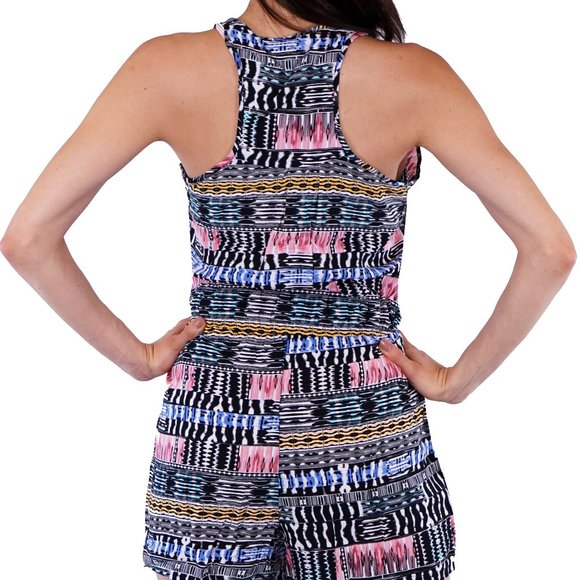 Summer Floral Romper Shorts Raserback Buttons Elastic Waist - Picture 3 of 5